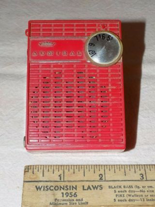 Vtg Old Retro Admiral Red Transistor Radio Model Y 2272 Gpn Chicago 47 Il