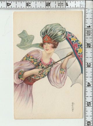 A/s E.  Colombo - 178 Art Deco Pretty Lady W/umbrella Proprieta Artistica Milano