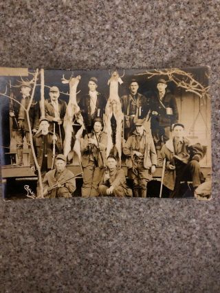 Rppc Early Hunting Scene Gutted Deer Bucks Hunter Shotgun Rifle By Caulkin