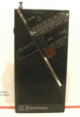 Vintage Emerson Fm/am Pocket Portable Transistor Radio 9v Battery Powered Xlnt