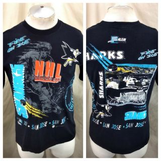 Vintage 1991 San Jose Sharks " Fire On Ice " (med) Retro Nhl Hockey Club T - Shirt