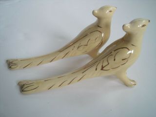 Vintage Pheasant Figural Bird Salt & Pepper Shakers Yellow Gold Accents