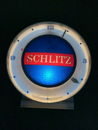 Schlitz Beer Sign 1961 Back Bar Lighted Motion Water Shimmer Clock Light Spins