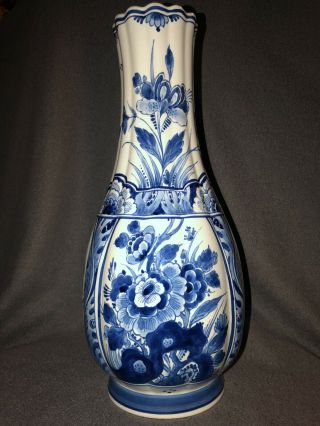 Vintage Royal Delft 14 Inch Tall 1967 Hand - Painted Signed Focke & Meltzer Vase