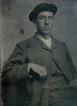 Antique Tintype Photo Portrait Handsome Dapper Young Man Wearing A Pork Pie Hat