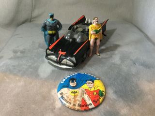 1960s Matell Switch N Go Batmobile,  Batman & Robin Figures.