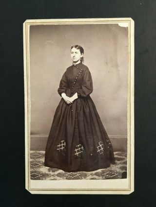 Antique B&w Cdv Woman In Long Dress Brand 