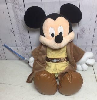 Disney Parks 13 " Mickey Mouse Plush Star Wars Jedi Retired Talking Light Saber