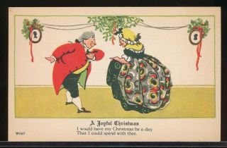 1920s Art Deco Christmas Postcard W557 Series 19th Century Couple W Mistletoe Ex