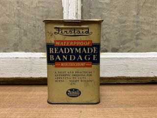 Vintage Rexall Readymade Bandage Tin Old Drug Store Medical Advertising Firstaid