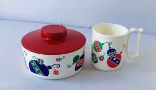 Vintage Tupperware Christmas Holiday Candy Dish Container 2062 A W/matching Mug