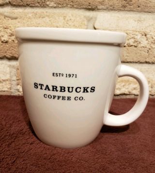 Starbucks Estd 1971 Abby Mug White Black Letters 2001 Barista Abbey Cup 20 Oz