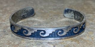 Vintage Native Hopi Hallmark Signed Sterling Silver Overlay Cuff Bracelet