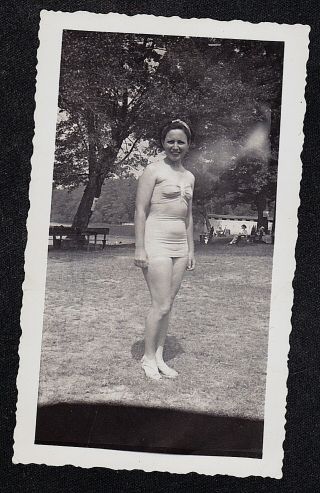 Antique Vintage Photograph Sexy Young Women In Bathing Suit Standing In Yard