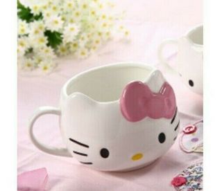 Cute Hello Kitty Tea Cup Lovely White Body With Pink Bowknot Ceramic Tea Cup