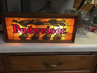 Vintage Budweiser Beer Stained Glass Style Lighted Bar Sign Rare