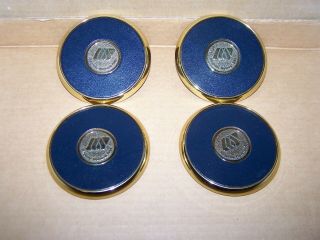 Vintage Brass & Leather Virginia Natural Gas Drink Coasters Set Of 4 Heavy Duty