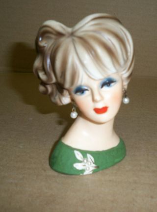 Vintage Ladies Head Vase Earrings Napcoware Blonde Old