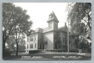 Grade School Crystal Lake Illinois Rppc Vintage Photo Postcard 1940s