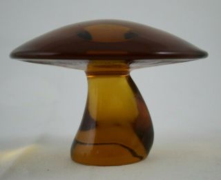 Vintage Mid - Century Viking Large Amber Art Glass Mushroom Paperweight 6 " X 4 "