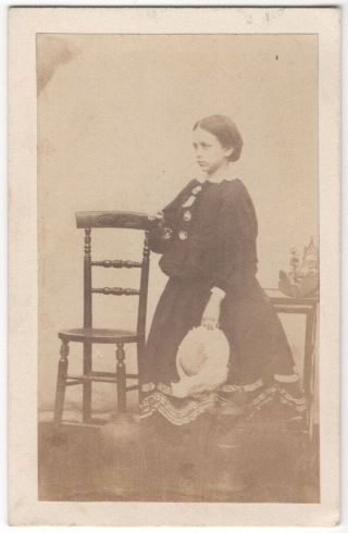 Very Early Cdv Photo Young Girl With Rocking Horse Toy Victorian Fashion