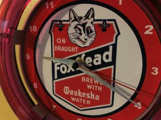 Fox Head Waukesha Beer Bar Advertising Man Cave Neon Wall Clock Sign