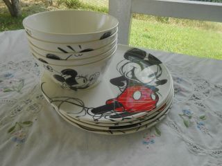 Set Of 11 Zak Designs Disney Mickey Mouse Sketch Art Melamine Plates And Bowls