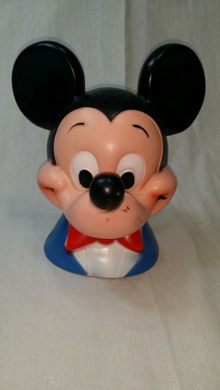 Vintage 1971 Mickey Mouse Head Vinyl Plastic Coin Bank Plastics Disney
