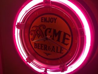 Acme Beer Bar Advertising Man Cave Neon Wall Clock Sign