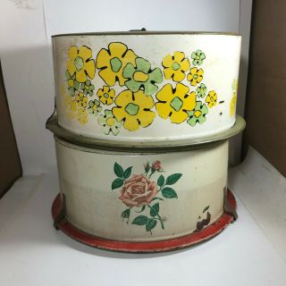 Vintage Decoware Rose Floral Print Metal Cake Carrier