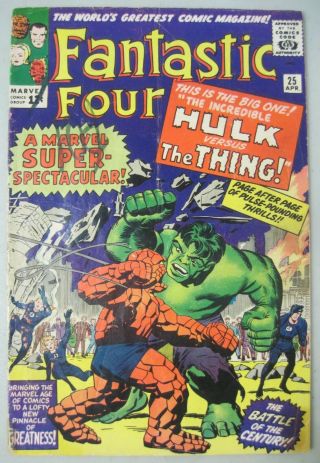 Fantastic Four 25 Marvel Comics 1964 Hulk Versus The Thing Battle Issue