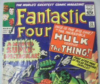 FANTASTIC FOUR 25 MARVEL COMICS 1964 HULK VERSUS THE THING BATTLE ISSUE 2