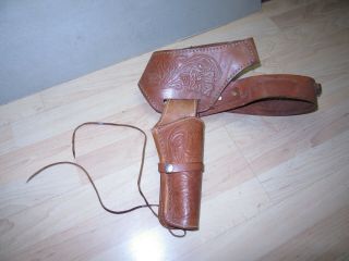 Vintage Leather Tooled Cowboy Gun Six Shooter Holster Western Belt Good