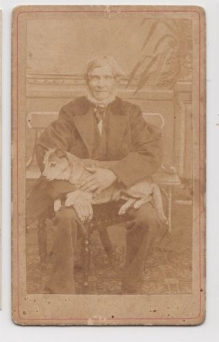 Dog Cdv - Caterham,  Man With A Dog On His Lap