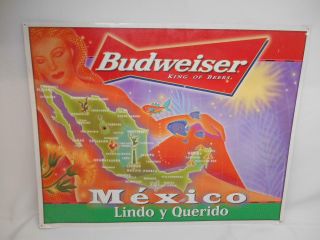 Old 1999 Budweiser Mexico Beer Metal Bar Sign Advertising Lindo Y Querido
