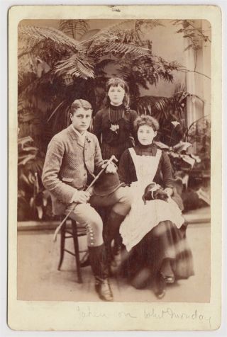Portrait Cabinet Photo - Group Of Three People,  Lady With Dog On Her Lap