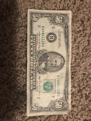 1988 (b) $50 Fifty Dollar Bill Federal Reserve Note York Vintage Old Money