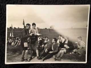 Rare Photo German Boy Scouts Pfadfinder In The Field