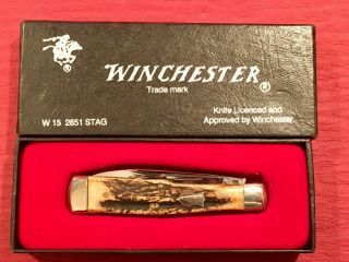 Vintage 1991 Winchester Usa 2851 S Gunstock Jack Pocket Knife 3 " Stag Handles