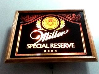 Miller Beer Sign Mirror Lighted Special Reserve Wall Reverse Style Glass Light