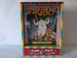 Vintage Circus Animated Dancing Clown Wind Up Music Box With Trinket Drawer
