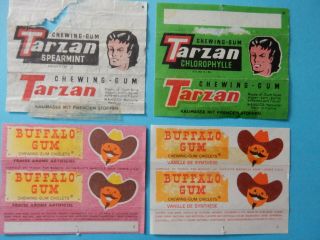 4 Diff.  Chewing Gum Wrappers Tarzan Buffalo Bill France From The 70 