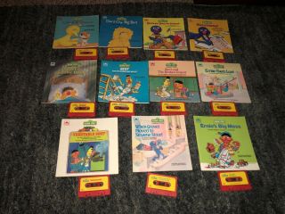 Vintage Sesame Street Books & Tapes 11 Different Big Bird,  Grover,  Ernie,  Etc