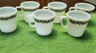 6 Pyrex Vintage Floral Spring Blossom Green Coffee Cups 3 1/2 
