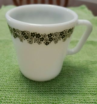 6 Pyrex Vintage Floral Spring Blossom Green Coffee Cups 3 1/2 ' Tall Made in USA 3