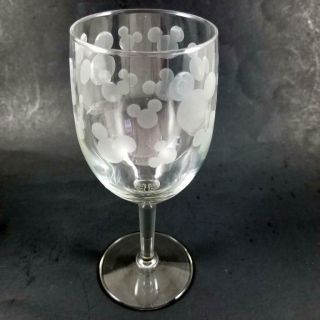 Disney Parks Mickey Mouse Icon Wine Glass Etched White Frosted Ears Logo 7 " Tall