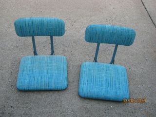 2 Pc Vintage Camping Stadium Boat Blue Torquise Metal Cushion Chairs