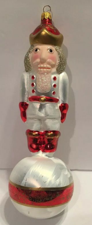 Vtg Radko Christmas Glass Ball Ornament Nutcracker Glittered Red White Gold
