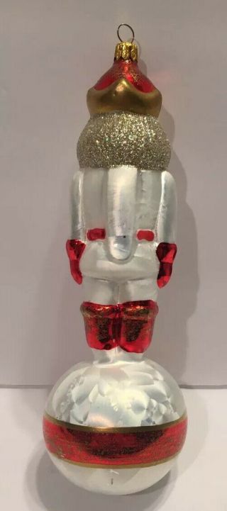 Vtg Radko Christmas Glass Ball Ornament Nutcracker Glittered Red White Gold 2