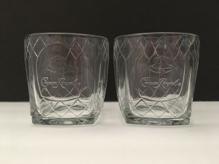 2 Crown Royal Whiskey Rocks Glass Embossed Raised Logo Diamond Lattice Pattern